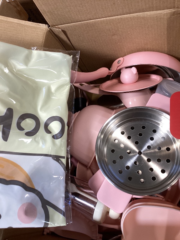 Photo 1 of Gotoofun Kids Cooking Sets Real Mini Kitchen, Pink Cooking Set for Kids Ages 8-12, Safe Food Making Montessori Toys with Dishes & Knife Set, Beginner Cooking Educational Gift for Girls