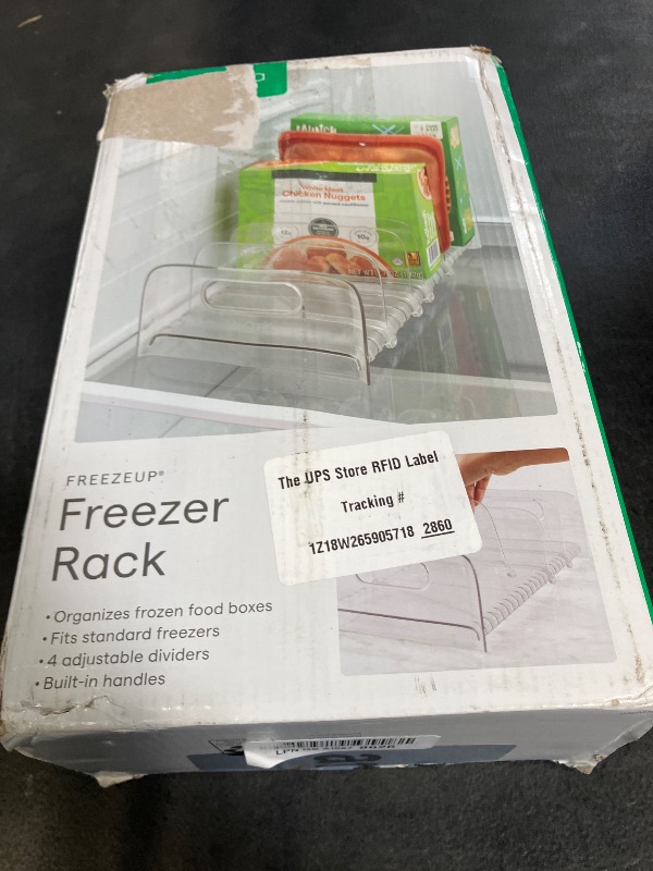Photo 1 of YouCopia FreezeUp Freezer Rack 12" BPA-Free Fridge Organizer with Adjustable Dividers and Handles for Frozen Food Box and Meal Storage, Clear