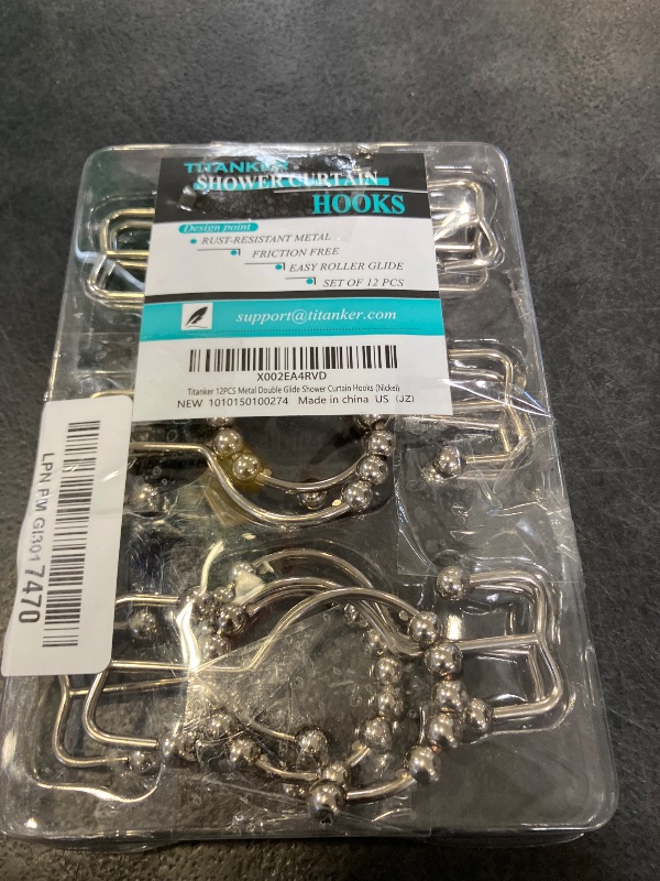 Photo 1 of Titanker Shower Curtain Hooks Rings, Rust Resistant Metal Double Glide Shower Hooks Rings for Bathroom Shower Rods Curtains, Set of 12 Hooks - Nickel