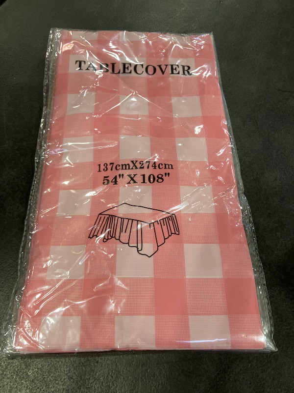 Photo 1 of Mulbozy Pink Gingham Tablecloth 54 × 108 Inches Pink and White Checkered Table Cloth Disposable Plastic Waterproof Tablecover for Outdoor Picnic, Holiday Dinner, Birthday Party