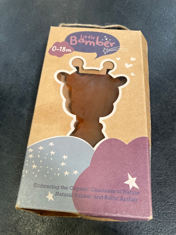 Photo 1 of Bambeado LittleBamber Baby Teething Toy - Made with Natural Rubber & Amber Elements - Gentle Support, Easy to Hold, Simple to Clean - Cute Giraffe Teether Toy - Alternative to Amber Teething Necklace