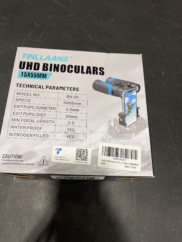 Photo 1 of 15x55 UHD Binoculars for Adults High Powered with Phone Adapter - Large View, BAK4 Prism, Waterproof, Lightweight for Bird Watching, Hunting, Cruise, Travel, Camping (Blue)