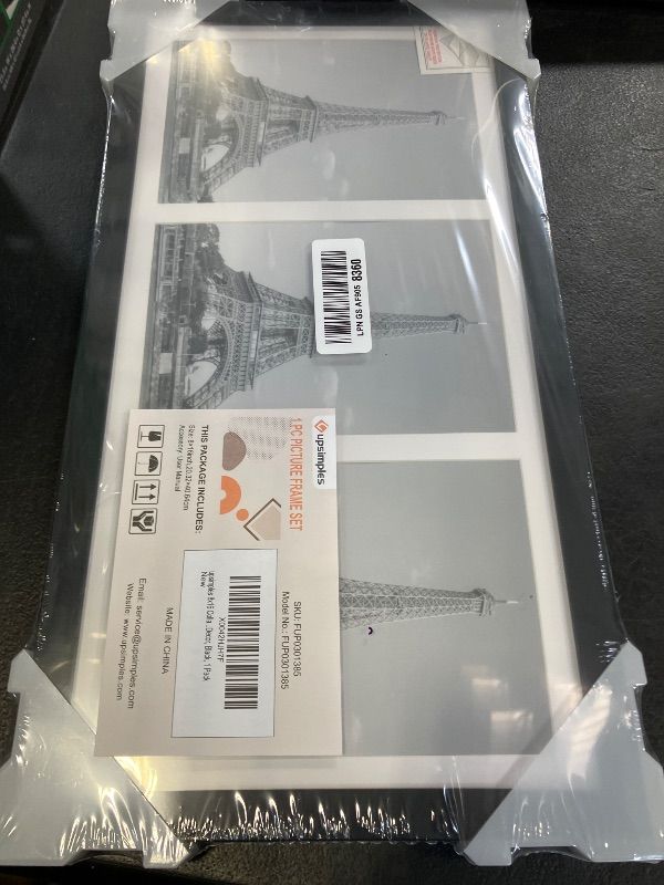 Photo 1 of upsimples 8x16 Collage Picture Frame, Display Pictures 3 5x7 with Mat or 8x16 Without Mat, Wall Hanging 3 5x7 Picture Frame Collage Wall Decor, Black, 1 Pack