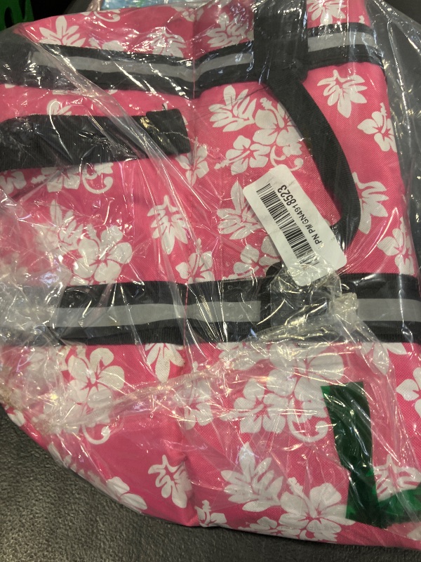 Photo 1 of ChezAbbey Dog Life Jacket Adjustable Dog Lifevest Swimsuit Safety Vest Apparel Lifesaver Coat for Small Large Cats Puppy Kitty with Handle Reflective for Swimming and Boating Pink Flower L