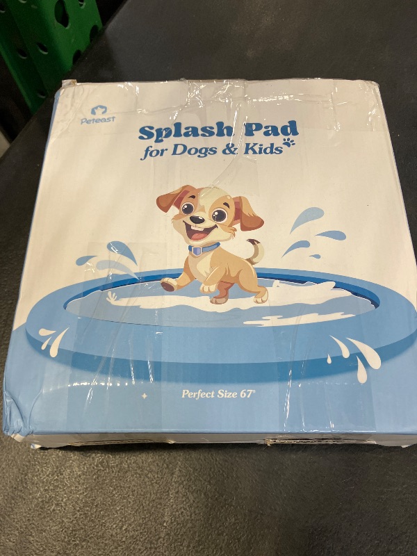 Photo 1 of Peteast Splash Pad for Dogs & Kids - Anti-Slip Dog Pool for Large Dogs, 0.58 mm Thickened Durable Outdoor Water Play Mat, Summer Sprinkler Toy for Backyard (67in, Blue)