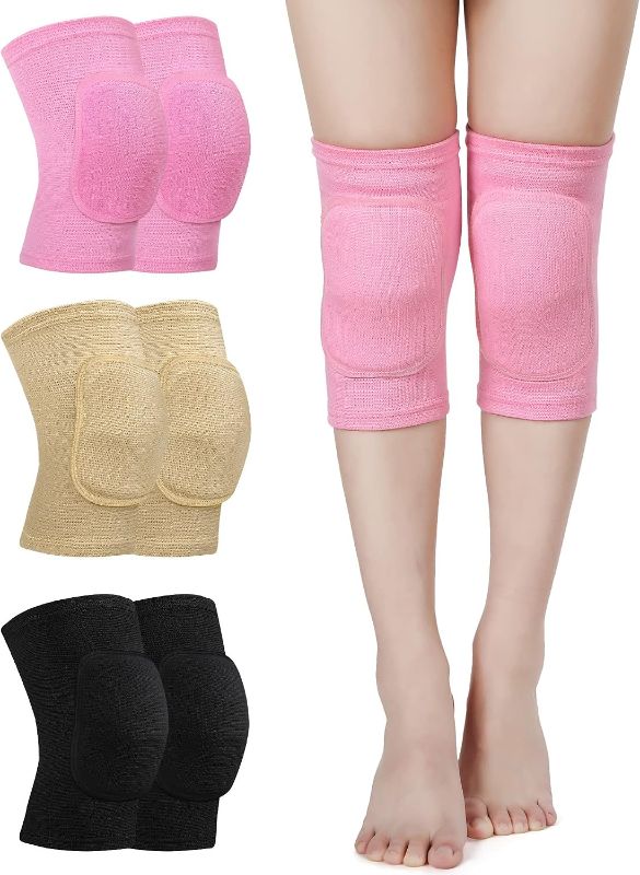 Photo 1 of Eurzom 3 Pairs Dance Knee Pads Women Protective Non-Slip Knee Pads for Yoga Cheerleading Pole Floor Dance Volleyball(M,Black, Skin Color, Gray)