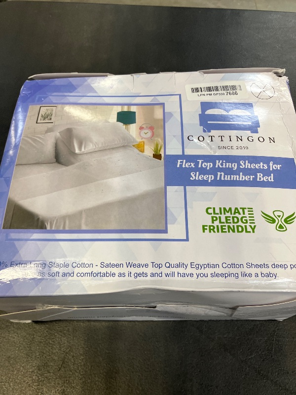 Photo 1 of Cottingon 4 Piece Flex Head King Sheet Set, Top 34 Inch Split Sheets for Sleep Number Adjustable Beds, Soft Breathable 100% Egyptian Cotton, Fits Upto 16" Deep Mattress 78"X80"+ 34", Taupe