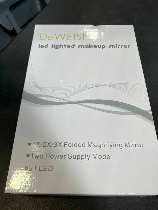 Photo 1 of deweisn Floor Mount Tri-Fold Lighted Vanity Mirror with 21 LED Lights, Touch Screen and 3X/2X/1X Magnification, Two Power Supply Modes Make Up Mirror,Travel Mirror