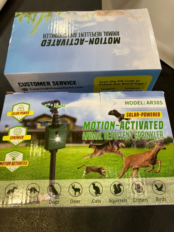 Photo 1 of 2 Packs Motion Activated Animal Repeller with Water Sprinkler, Solar Powered Deer Repellent Devices, IP65 Waterproof Cat Repellent Outdoor with Flashing Light, Deter Foxes Skunks Raccoons from Garden
