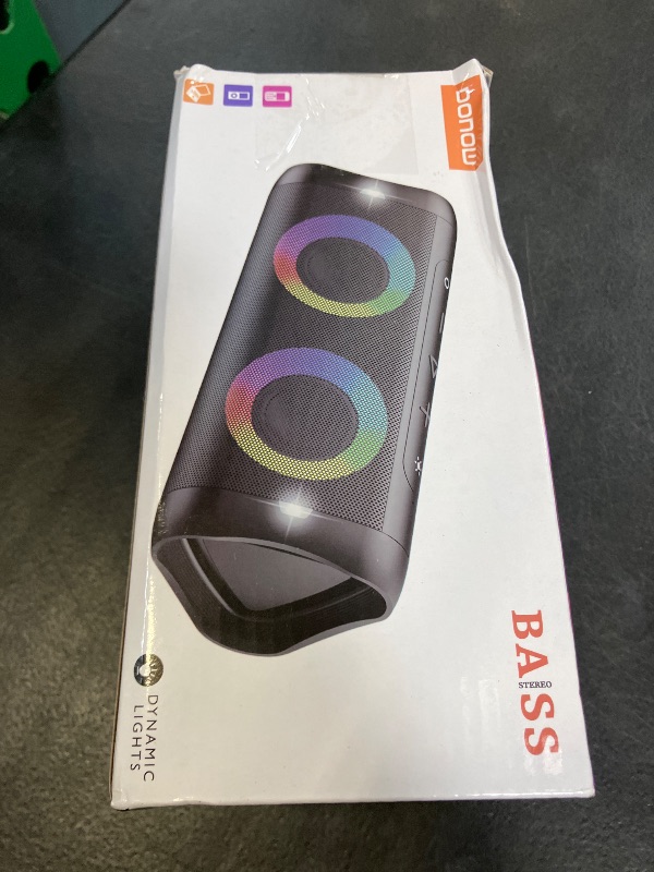Photo 1 of DONOW Portable Bluetooth Speaker with Lights, 30W Stereo Sound, Bass Boost, IPX5 Waterproof, 20H Playtime, Built-in Mic, Speakers Bluetooth Wireless for Home, Party, Outdoor, Travel(Black)