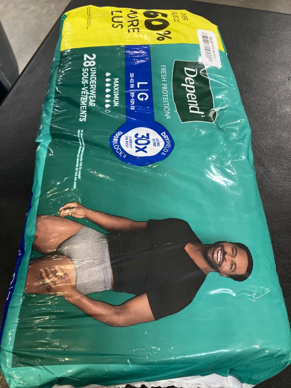Photo 1 of Depend Fresh Protection Adult Diapers, Incontinence Underwear for Men, Disposable, Maximum, Large, Grey, 28 Count, Packaging May Vary