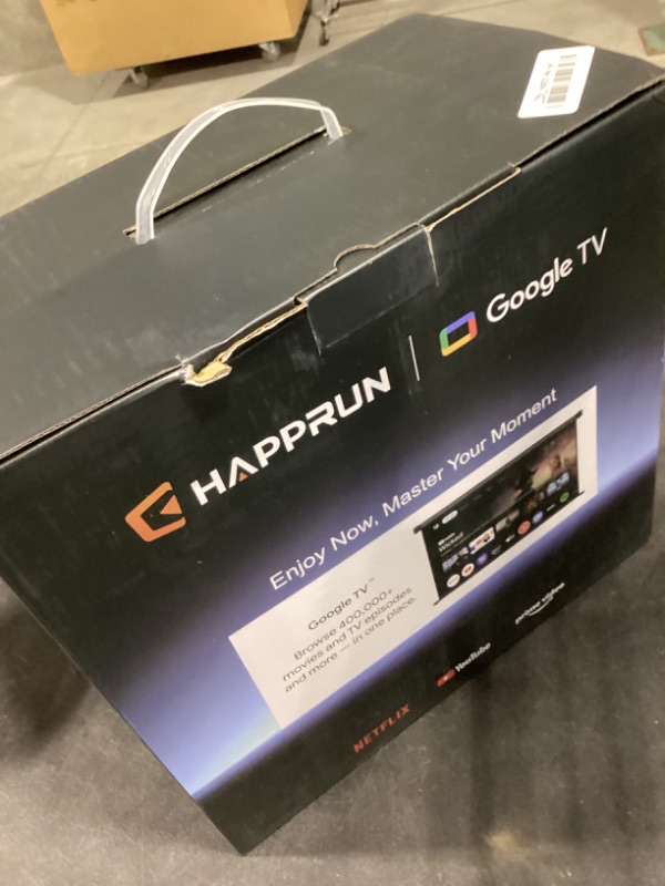 Photo 1 of HAPPRUN 3000 ANSI Lumens Outdoor Projector with Official Google TV, 4K Supported Smart Movie Projector, Dolby Audio, Auto Focus & Keystone, WiFi 6 and Bluetooth for Indoor & Outdoor Movies,Black