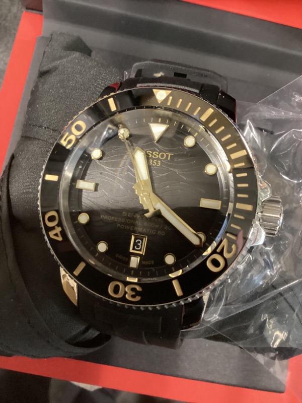 View 5 of Tissot Mens Tissot Seastar 2000 Professional Powermatic 80 316L Stainless Steel case Automatic Watch, Black, Rubber, 22 (T1206071744101)