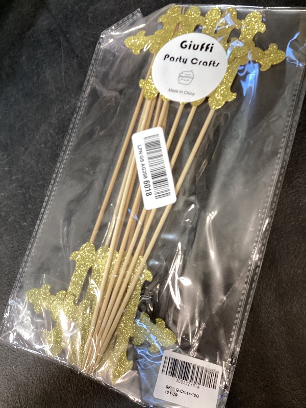 Photo 1 of Gold Glitter Cross Centerpiece Sticks for Baptism Christening Party Decorations - Set of 10