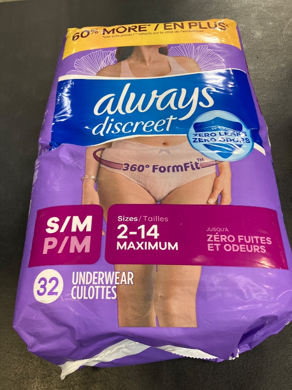 Photo 1 of Always Discreet Adult Diapers for Women, Incontinence Underwear, Postpartum Essentials, Disposable Briefs, Max Absorbency, Bladder Leak Protection, Small/Medium, 32ct