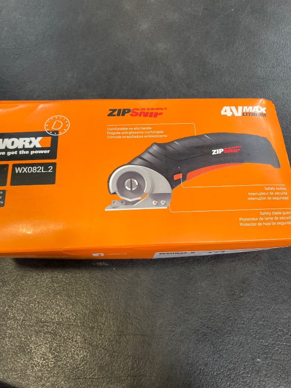 Photo 1 of Worx Zipsnip Cordless Electric Scissors, Rechargeable Cardboard Box Cutter, 4V Powerful Fabric Scissors with 2 Safety Blades & Storage Bag WX082L.2