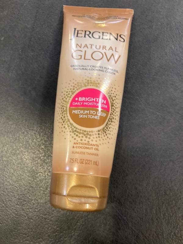 Photo 1 of Jergens Natural Glow Self Tanner Body Lotion, Sunless Tanning, Medium to Deep Skin Tone, Daily Moisturizer with Coconut Oil, Vitamin E and Antioxidants, 7.5 Oz