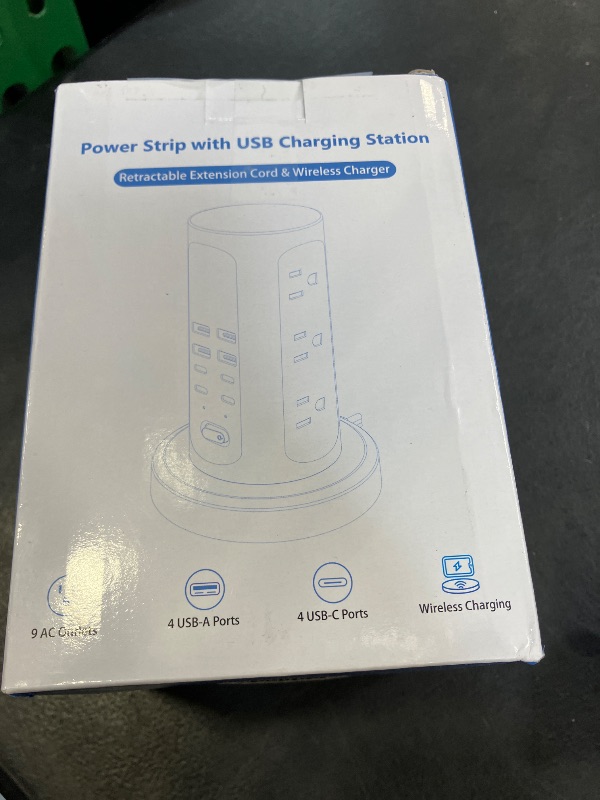 Photo 1 of Power Strip Tower, kakyanill Surge Protector Tower 9 AC Outlets 8 USB (4 USB C), 6 Ft Retractable Extension Cord, Charging Station for Office Dorm Room, White