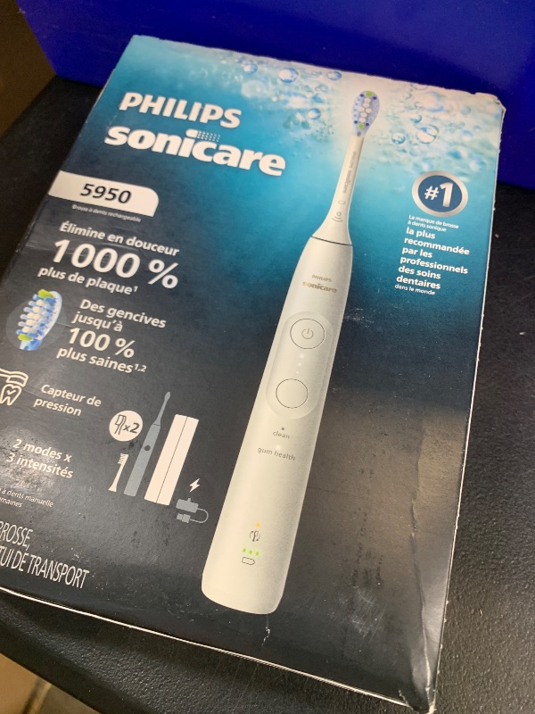 Photo 1 of Philips Sonicare 5950 Series Electric Toothbrush, with Pressure Sensor, for Sensitive Gums, 6 Brushing Settings, SmarTimer, BrushPacer, 21-Day Runtime, Travel Case, White, HX7130/03