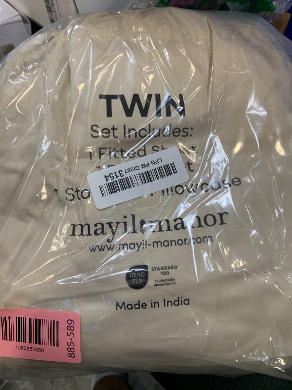 Photo 1 of Twin Sheet Set, 500 TC Single-Ply Cotton Sateen, 3-Piece, Cream Beige