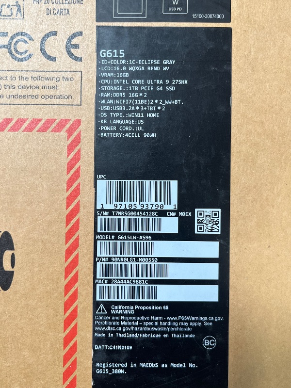 Photo 1 of ASUS ROG Strix G16 (2025) Gaming Laptop, 16” ROG Nebula 16:10 2.5K 240Hz/3ms, NVIDIA® GeForce RTX™ 5080, Intel® Core™ Ultra 9 Processor 275HX, 32GB DDR5, 1TB SSD, Wi-Fi 7, Windows 11 Home, G615LW-AS96