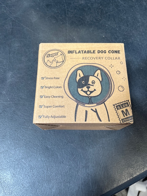 Photo 1 of Supet Raised Inflatable Dog Cone After Surgery - Adjustable Recovery Donut Collar with Removable Shield to Stop Licking Wounds & Protect Stitches - Soft Dog Cone Alternative for Medium Dogs (Brown,M)