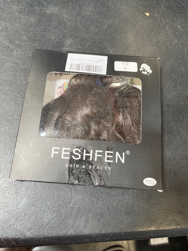 Photo 1 of FESHFEN Messy Bun Hair Piece - Dark Brown Wavy Synthetic Chignon