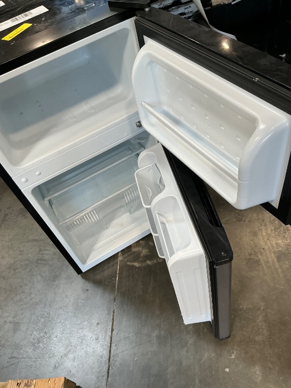 Photo 1 of Mainstays 3.2 cu ft 2-Door Compact Refrigerator with Freezer, Stainless-Steel Look, Mini Fridge for Dorm, Apartment & Office