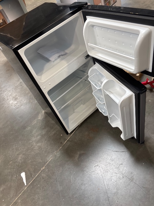 Photo 1 of Mainstays 3.2 cu ft 2-Door Compact Refrigerator with Freezer, Stainless-Steel Look, Mini Fridge for Dorm, Apartment & Office
