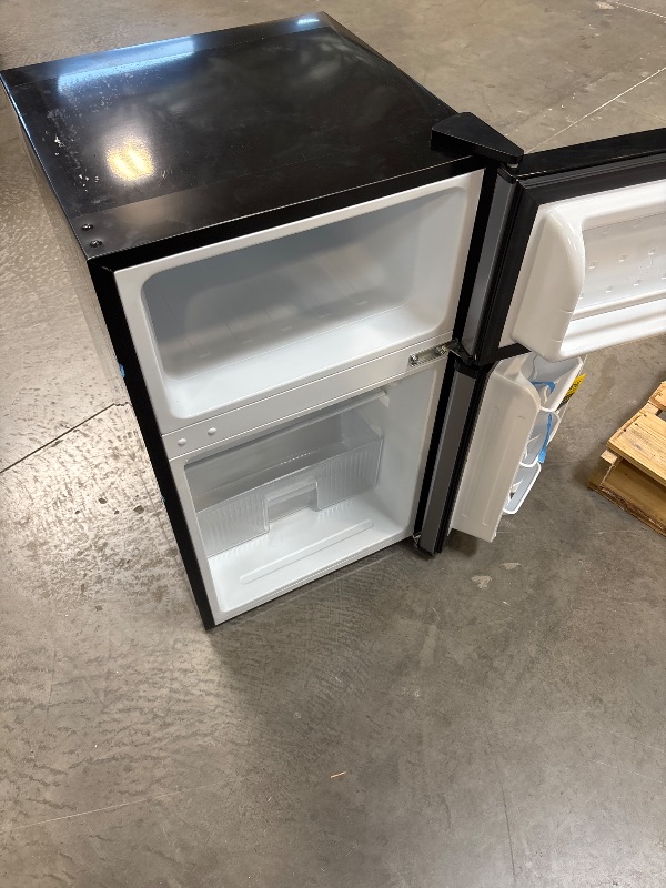 Photo 1 of Mainstays 3.2 cu ft 2-Door Compact Refrigerator with Freezer, Stainless-Steel Look, Mini Fridge for Dorm, Apartment & Office
