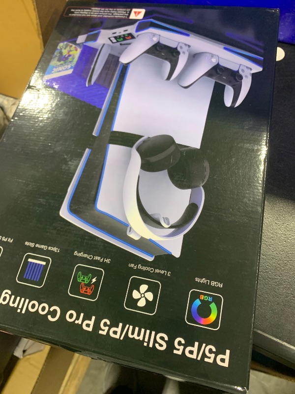 Photo 1 of Kawaye PS5 Stand PS5 Cooling Station for PlayStation 5/Pro/Slim Console, PS5 Accessories Vertical Stand with 2.36in Cooling Fan, RGB Light, Dual Controller Charger, Headset Holder, 3 Charger Port