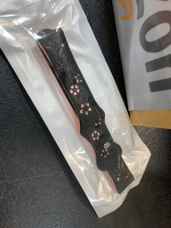 View 2 of LinnaLove Silicone Watch Band - 16mm Flowers-Black-Pink