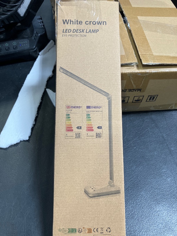 Photo 1 of White crown LED Desk Lamp Dimmable Table Lamp Reading Lamp with USB Charging Port, 5 Lighting Modes, Sensitive Control, 30/60 Minutes Timer (White, First-Generation)