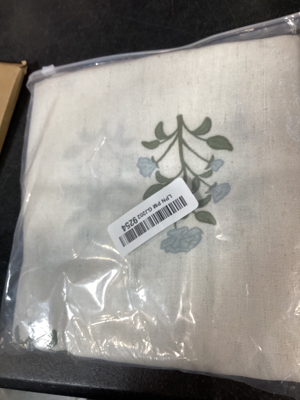 Photo 1 of Cafe Curtains for Kitchen,Pinch Pleated Small Window Curtains Over Sink,Farmhouse Linen Sheer Blue and Green Floral Vintage Block Print 24 Inch Length Half Curtains Sets for Windows