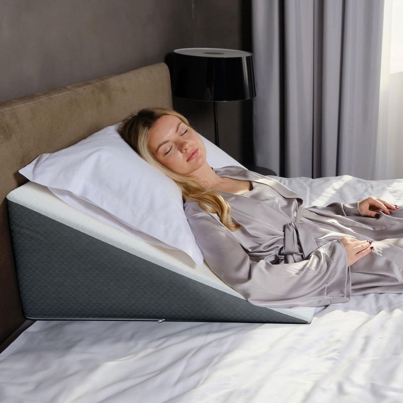 Photo 1 of Kolbs Bed Wedge Pillow for Sleep Apnea, FSA Eligible Acid Reflux, and Back Pain Relief, with Chic Jacquard Cover - Headboard Wedges for Sleeping (Standard Wedge 12" Height)