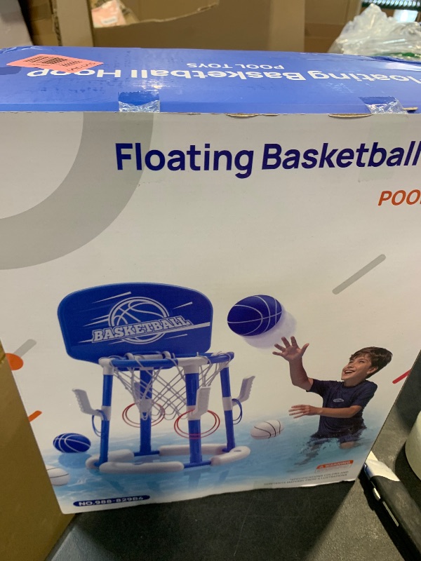 Photo 1 of HYES 2 in 1 Pool Basketball Hoop with Backboard, Floating Pool Toys with 4 Balls/8 Ring Toss Game for Kids Ages 4-8, Indoor Outdoor Water Basketball for Poolside Family Party for Adults Kid 8-12, Blue