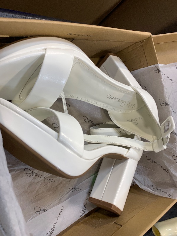 Photo 1 of Shoe Land Platform Heels for Women | 3.75 Inch Chunky Block Heeled Sandals with Ankle Strap | Open Toe Strappy High Heels for Wedding, Party & Formal Events, 0623White, Size 6.5, SL-Cabrini