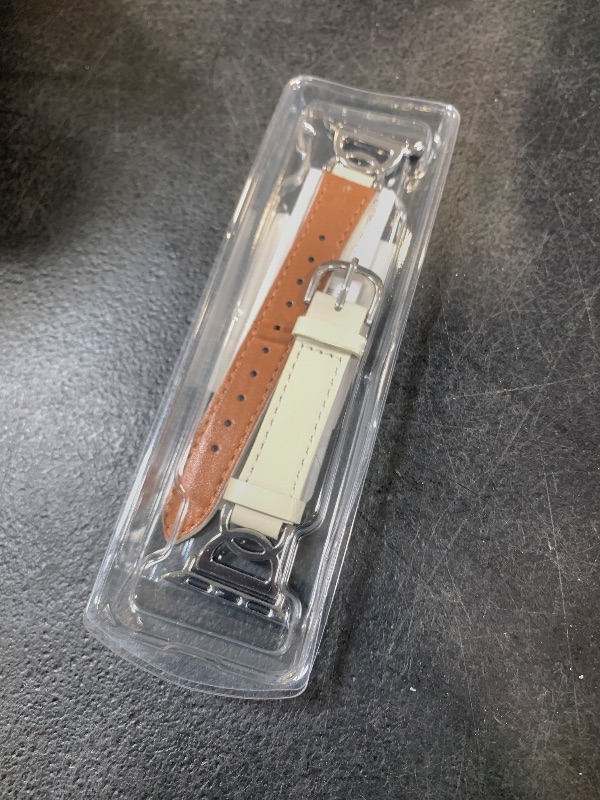 Photo 1 of DaQin Slim Leather Band Compatible with Apple Watch Band for Women 40mm 38mm 41mm 42mm, Dressy Leather Strap with Designer DC-shaped Buckle for iWatch Bands Series 11 10 9 8 7 6 5 4 3 2 1 SE,Starlight