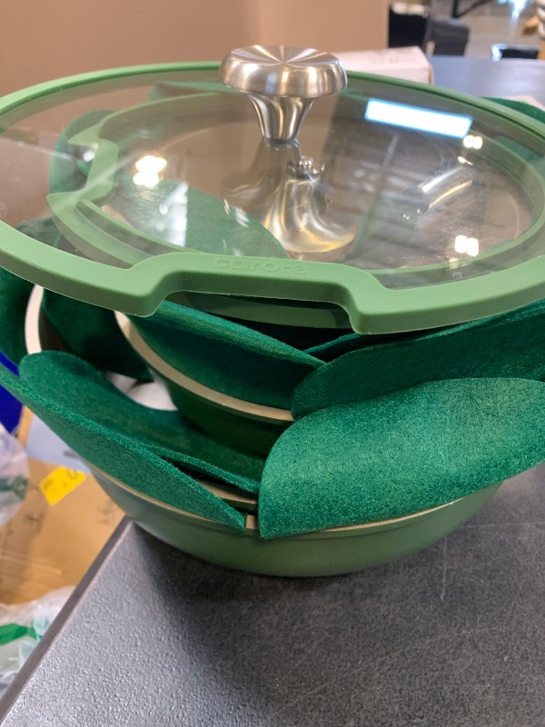 Photo 1 of CAROTE Green&Gold Nonstick Cookware Set, 15Pcs Pots and Pans Set Non Stick Detachable/Removable Handle,Kitchen Cooking Set Dishwasher Safe, RV Kitchen Pot and Pan, Induction Cookware