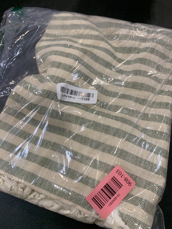 Photo 1 of TruDelve Cotton Square Tablecloth Olive Green Striped Tablecloths Spring Outdoor Table Cloth for Picnic Table Cover (Green,55"x 55",Square)