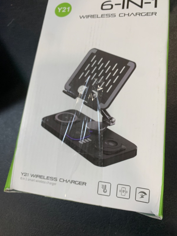 Photo 1 of 6 in 1 Wireless Charger for Apple Multiple Devices, Charging Station with Clock &7 Color Ambient Light, Foldable Rotate Stand for iPad, for iPhone17/16/15, Support for Apple Watch11/10 For AirPods4