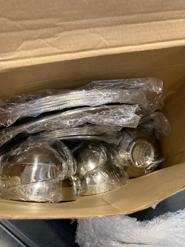 Photo 1 of Jinei 24 Pcs 304 Stainless Steel Dinner Set Include 12 Pcs 7 Inch 10 Inch Stainless Steel Plates, 6 Pieces Bowls and 6 Pieces Cups, Reusable Metal Utensils Dinnerware for Home Outdoor Picnic Kitchen