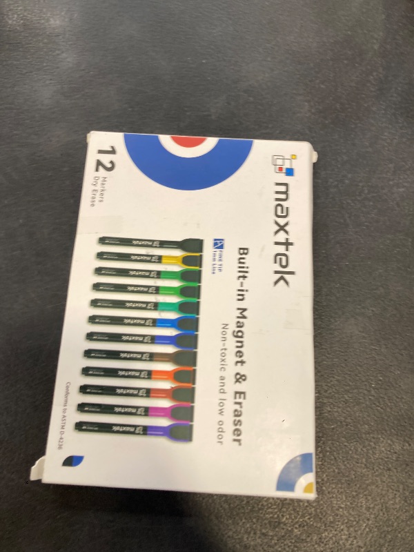 Photo 1 of maxtek Magnetic Whiteboard Markers - 12 Count Colorful Fine Tip Dry Erase Markers with Eraser for Kids, Low Odor Thin Markers for Calendar Boards