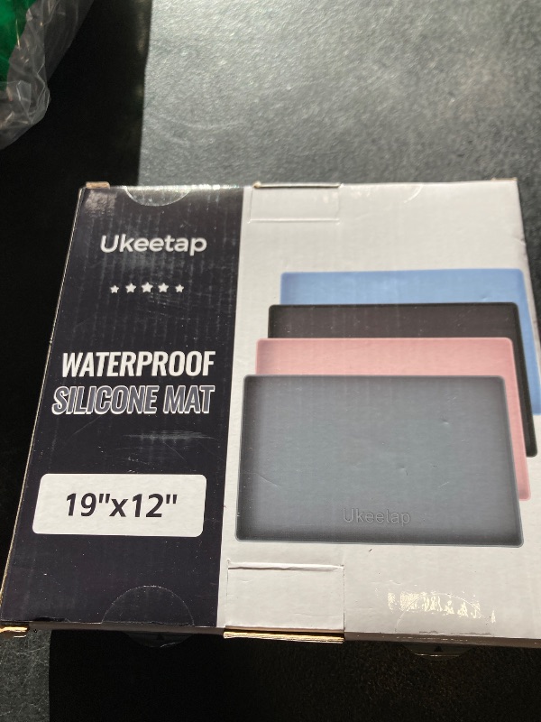 Photo 1 of ukeetap 19" x 12" Extra Thick Silicone Mat Waterproof with Raised Edge, BPA Free Non-Slip Dog & Cat Food Mat, Feeding Mat for Food and Water Bowls, Spill Proof Mat to Protect Floors, Gray