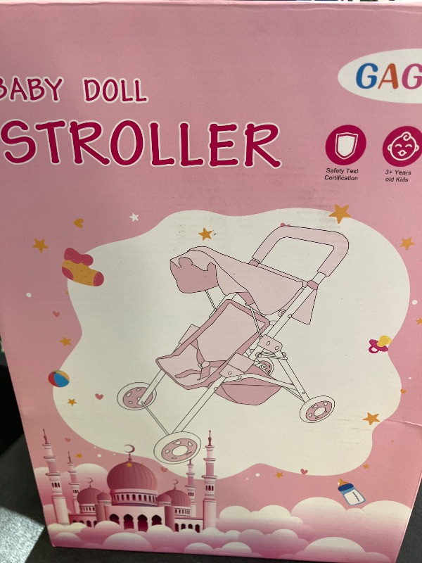 Photo 1 of GAGAKU Baby Doll Stroller for Toddlers, Foldable Toy Stroller with Storage Basket and Bag, Diapers - Reborn Doll Accessories for Girls & Kids Ages 3+, Pink