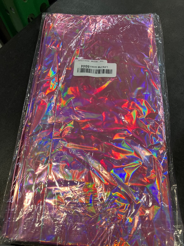 Photo 1 of 4 Pack Iridescent Pink Plastic Tablecloths, FunnyPars Shiny Disposable Laser Rectangle Table Covers, Holographic Foil Tablecloth Iridescent Party Decorations for Kpop Birthday Wedding Xmas, 54x108Inch