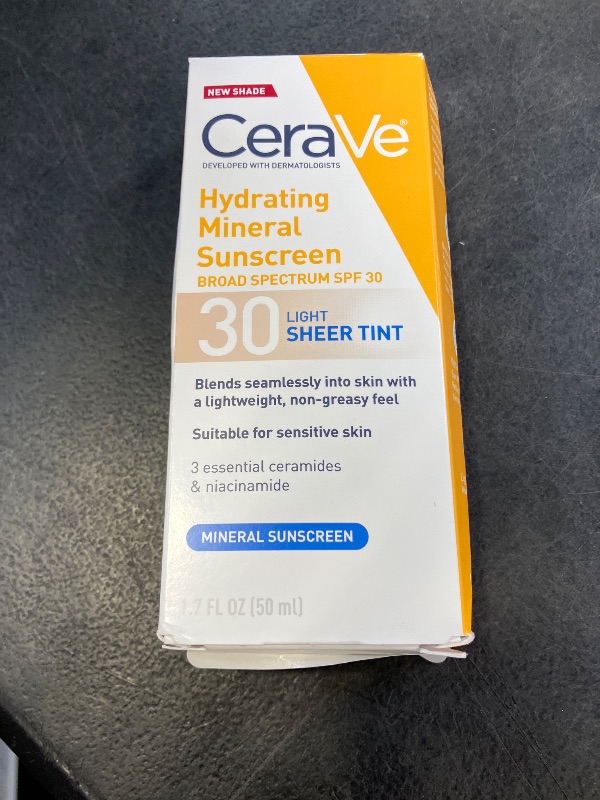 Photo 1 of CeraVe Hydrating Mineral Sunscreen SPF 30 with Sheer Tint, Tinted Mineral Sunscreen with Zinc Oxide & Titanium Dioxide, Blends Seamlessly For Healthy Glow, Light, 1.7 Oz
