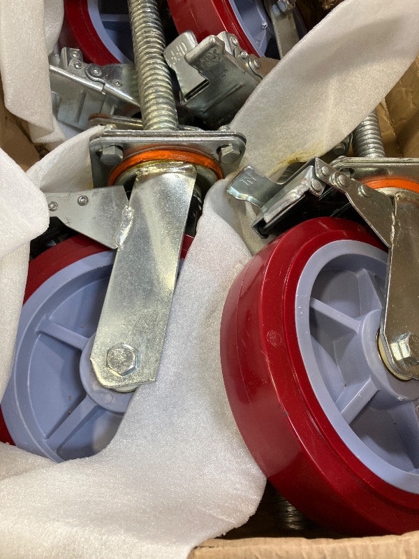 Photo 1 of Colingmill 4 Pack 8 Inch Adjustable Leveling Scaffolding Wheels Scaffolding Caster Wheels with Brake 1-1/5" Od Scaffold Screw Swivel Casters Locking Set