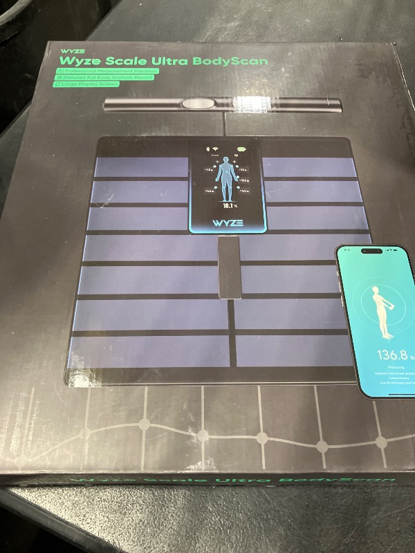 Photo 1 of Wyze Smart Scale Ultra BodyScan with Handle – Wi-Fi & Bluetooth Body Composition Scale for Weight, BMI, Body Fat, Muscle Mass, and Segmental Measurement, 400 lbs, Black