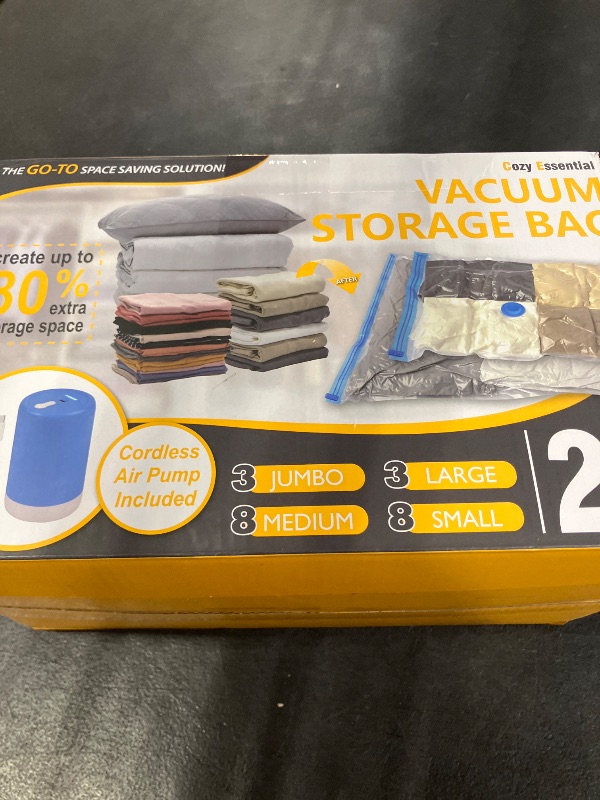Photo 1 of Cozy Essential Travel Vacuum Storage Bags with Rechargeable Cordless USB Pump, Space Saver Bags for Luggage, Suitcase, Carry-On, for Clothes, Blankets, Bedding & Seasonal Storage,22 Combo